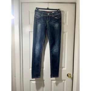 Bongo Womens Skinny Jeans Dark Wash Whiskered‎ Low Rise Flap Pocket Size 9